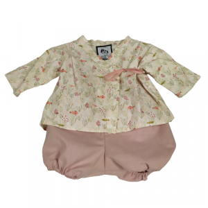 Chemise forme kimono « fond marin, petits poissons et algues » tons rose! (Taille 3/6 mois)