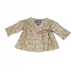 Chemise forme kimono « fond marin, petits poissons et algues » tons rose! (Taille 3/6 mois)